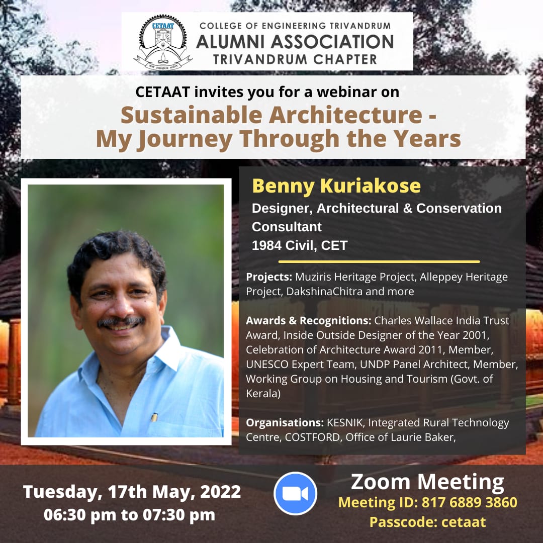 Webinar on Sustainable Architecture - My Journey Through the Years